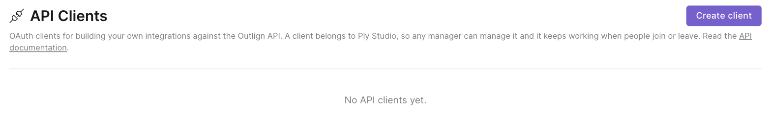 The API Clients section in company settings